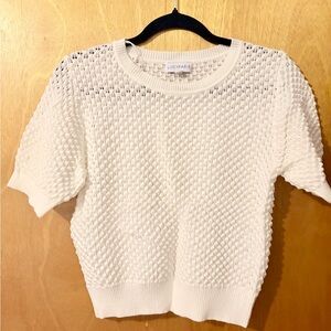 Lucy Paris White Openwork Knit Short Sleeve Sweater Top
